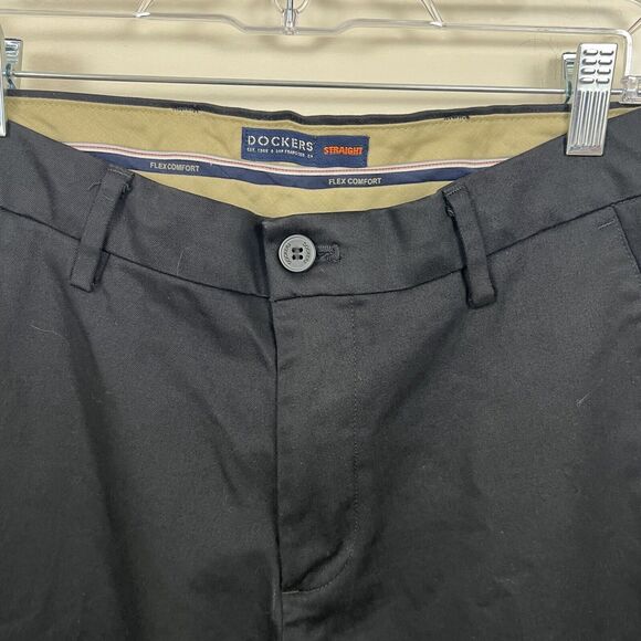 Dockers Mens Khakis Pants W 30 L 30 Black Signature Straight Fit Pockets $66 K - Picture 5 of 16
